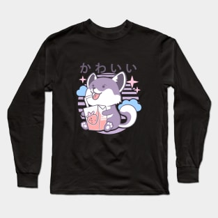 Kawaii Aesthetics Japanese Strawberry Milk Shake かわいい Fox - Violet - Strawberry Milk Long Sleeve T-Shirt